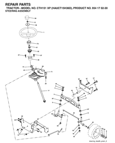 Steering Diagram and Parts List for CTH151XP (HAUCT15H36D)(2004-09) Husqvarna Lawn Tractor
