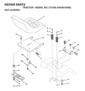 Seat Diagram and Parts List for LT1538 (954170085-B)(2004-01) Husqvarna Lawn Tractor