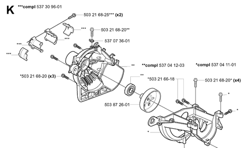Crankcase And Clutchdrum Diagram and Parts List for 325P 20042300001-20062999999 Husqvarna Pole Saw