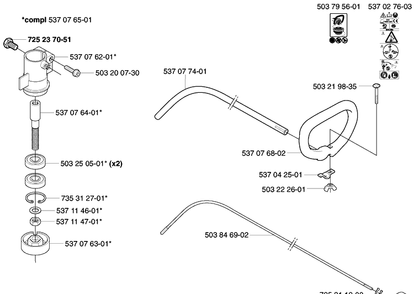 Shaft/Tube/Handle (325 Cx) Diagram and Parts List for 325C (CX)(2002-01) Husqvarna Trimmer