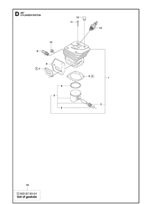 Cylinder Piston Diagram and Parts List for 357XP 20100600001-20111800000 Husqvarna Chainsaw