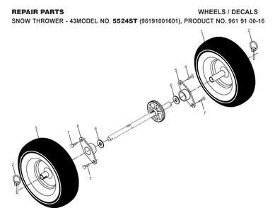 Wheels And Tires Diagram and Parts List for 5524ST (96191001601)(2007-10) Husqvarna Snow Blower