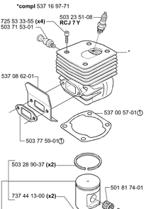 Piston / Cylinder Diagram and Parts List for 385 2001-04 Husqvarna Chainsaw