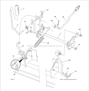 Mower Lift Lever Diagram and Parts List for TS142K  Husqvarna Lawn Tractor