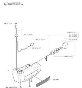 Fuel Tank Diagram and Parts List for 180BF 20080500001-20084000000 Husqvarna Leaf Blower / Vacuum