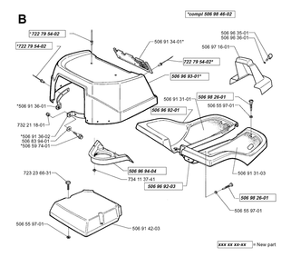 Hood Diagram and Parts List for R16H 1999-02 Husqvarna Lawn Tractor