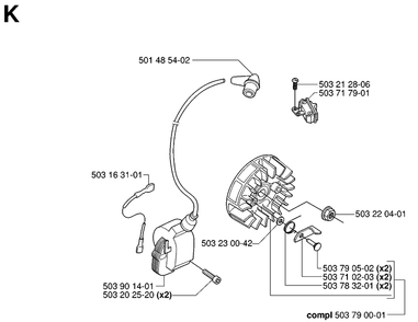 Ignition System Diagram and Parts List for 55 (RANCHER)(20060600001-20070500000) Husqvarna Chainsaw