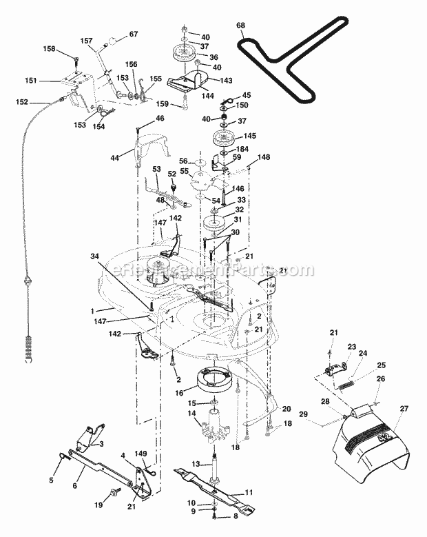 Mower Deck Diagram and Parts List for WET2242STC 2003 Husqvarna Lawn Tractor