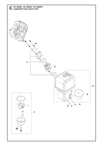Carburetor And Air Filter Diagram and Parts List for HH389MP OB Husqvarna Engine