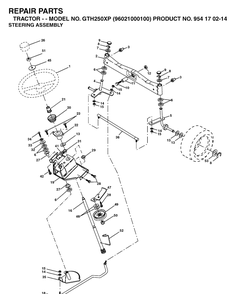 Steering Diagram and Parts List for GTH250XP (96021000100)(2005-01) Husqvarna Lawn Tractor