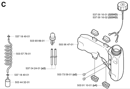 Fuel Tank Diagram and Parts List for 325HD60X 20022200001 - 20062300000 Husqvarna Hedge Trimmer