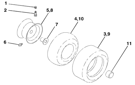 Wheels And Tires Diagram and Parts List for YTH1542 (954567048-C)(2001-04) Husqvarna Lawn Tractor