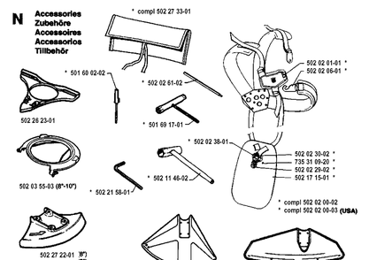 Accessories Diagram and Parts List for 250RX 19944000001-19954000000 Husqvarna Brush Cutter