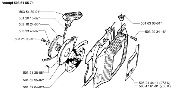 Starter Assembly Diagram and Parts List for 268K 1997-01 Husqvarna Lawn Tractor Accessories