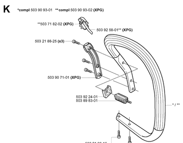 Handle Diagram and Parts List for 351 20012200001-Current Husqvarna Chainsaw