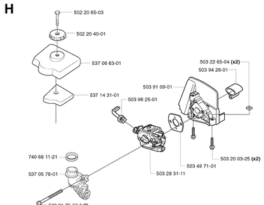Carburetor And Air Filter Diagram and Parts List for 326C 20020500001-20023100000 Husqvarna Edger