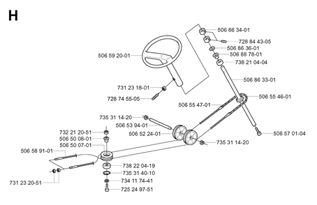 Steering Diagram and Parts List for R13R (953533001)(2003-09) Husqvarna Lawn Tractor