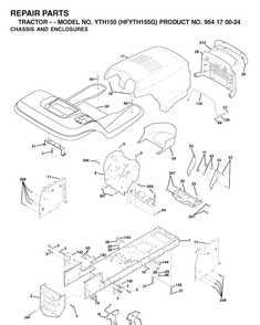 Chassis And Enclosures Diagram and Parts List for YTH150 (HFYTH155G)(2001-01) Husqvarna Lawn Tractor