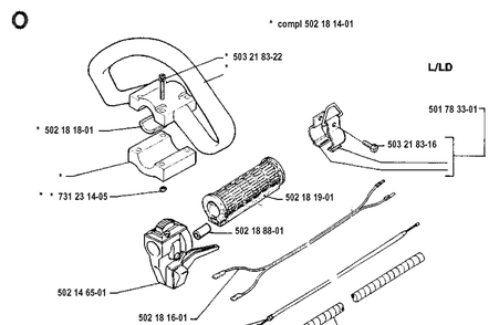 Handle And Controls Diagram and Parts List for 132R 19920100001-19931400000 Husqvarna Brush Cutter