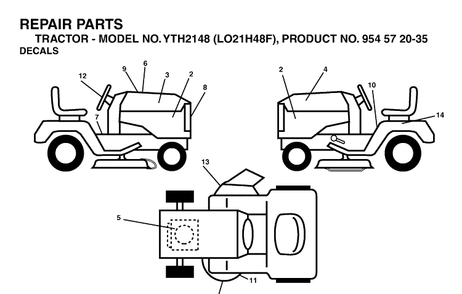 Decals Diagram and Parts List for YTH2148-LO21H48F 2004-03 Husqvarna Lawn Tractor