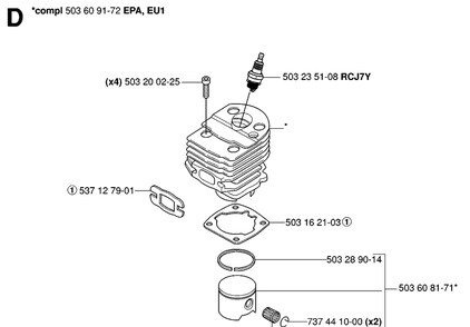 Cylinder Piston 2 Diagram and Parts List for 55 (RANCHER)(20060600001-20070500000) Husqvarna Chainsaw