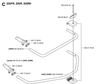 Handle Diagram and Parts List for 235RII  Husqvarna Brush Cutter
