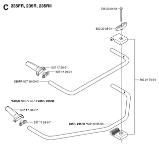 Handle Diagram and Parts List for 232R 20144900001 & Above Husqvarna Trimmer