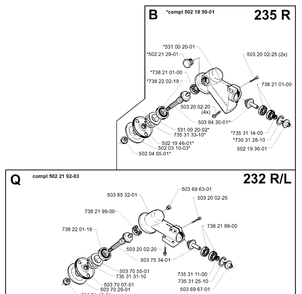 Bevel Gear Diagram and Parts List for 232R 19970500001-19980100000 Husqvarna Brush Cutter