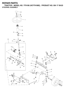 Steering Diagram and Parts List for YTH180 (954170023-E)(2001-01) Husqvarna Lawn Tractor