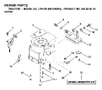 Engine And Cutting Equipment Diagram and Parts List for LTH130 (HE13H36H, 954820001)(2000-02) Husqvarna Lawn Tractor