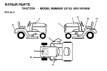 Decals Diagram and Parts List for LR122 (954140105B)(2000-01) Husqvarna Lawn Tractor