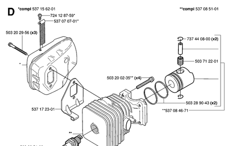 Cylinder, Piston And Muffler Diagram and Parts List for 326HS99 (X-SERIES)(20030100001-Current) Husqvarna Hedge Trimmer