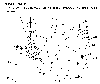 Transmission Diagram and Parts List for LT125 (HE12536C, 954170001)(1996-01) Husqvarna Lawn Tractor