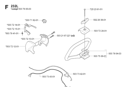 Handle And Controls Diagram and Parts List for 232L 20070100001-Current Husqvarna Edger