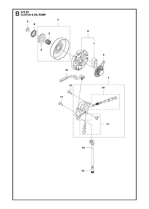 Clutch And Oil Pump Diagram and Parts List for 572XP-572XPG 572 XP W-572 XP GW Husqvarna Chainsaw