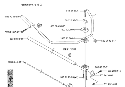Handle And Shaft Diagram and Parts List for 325RX 2001-01 Husqvarna Brush Cutter