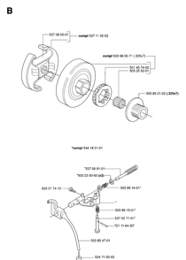Clutch And Oil Pump Diagram and Parts List for 346XP 20070500001-20071300000 Husqvarna Chainsaw