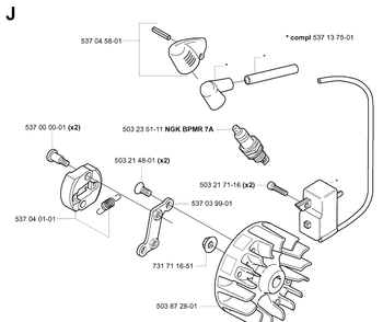 Ignition System Diagram and Parts List for 325HDA55 (X-SERIES)(20010100001-20011800000) Husqvarna Hedge Trimmer