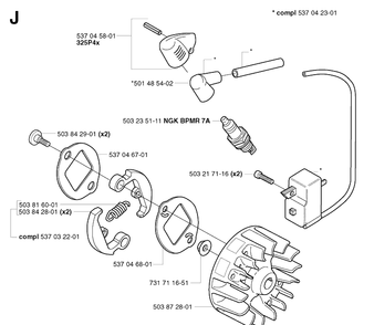 Ignition System Diagram and Parts List for 323P 20020100001-20021800000 Husqvarna Pole Saw