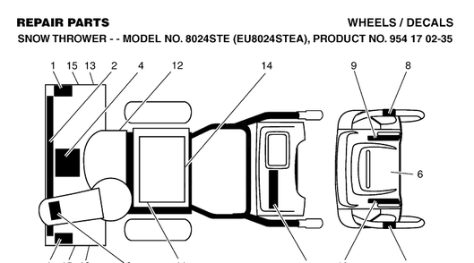 Decals Diagram and Parts List for 8024STE (EU8024STEA)(2004-09) Husqvarna Snow Blower