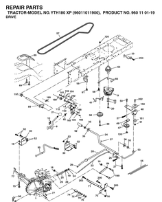 Drive Diagram and Parts List for YTH180XP (96011011900)(2006-01) Husqvarna Lawn Tractor