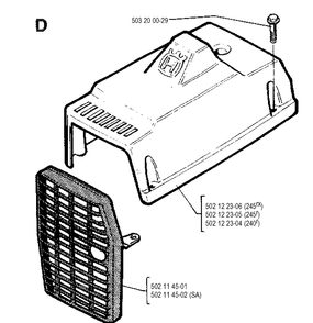 Cylinder Cover Diagram and Parts List for 245R 19900100001-19941400000 Husqvarna Brush Cutter