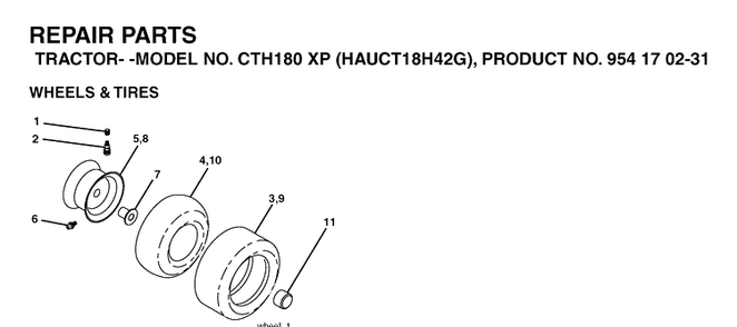 Wheels And Tires Diagram and Parts List for CTH180XP (HAUCT18H42G)(2005-04) Husqvarna Lawn Tractor