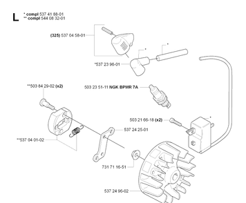 Ignition System Diagram and Parts List for 325HDA65 (X-SERIES)(20070100001-20090900000) Husqvarna Hedge Trimmer
