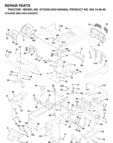 Chassis And Enclosures Diagram and Parts List for GTH200 (954140046A)(1998-09) Husqvarna Lawn Tractor