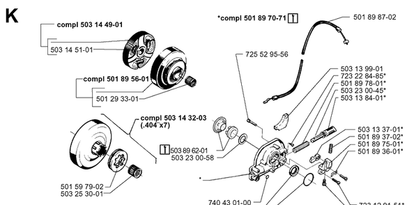 Clutch And Oil Pump Diagram and Parts List for 3120 19980900001-20000600000 Husqvarna Chainsaw