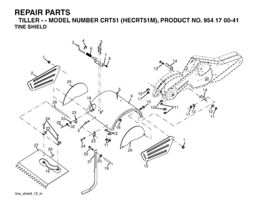 Tine Shield Diagram and Parts List for CRT51 (HECRT51M)(2003-09) Husqvarna Cultivator