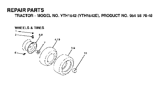 Wheels And Tires Diagram and Parts List for YTH1542E (954567048)(2001-12) Husqvarna Lawn Tractor