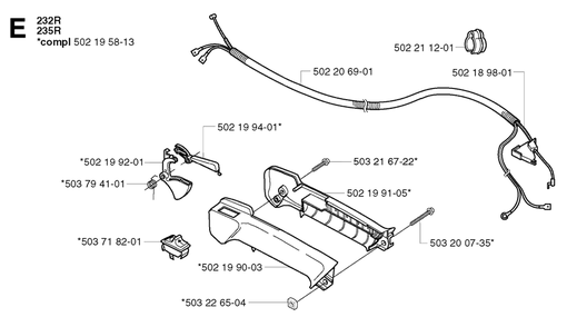 Throttle Controls Diagram and Parts List for 240RJ 20023500001 & Above Husqvarna Trimmer