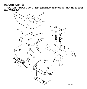 Seat Diagram and Parts List for GT2254 (96023000500)(2005-05) Husqvarna Lawn Tractor